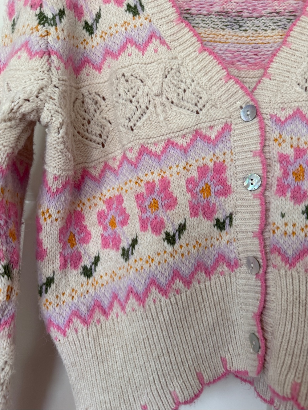 Zara blogger’s fave pastel Floral jacquard knit Fair Isle V-Neck Button Cardigan - Picture 5 of 13